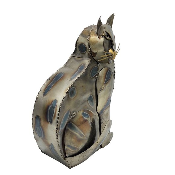 Vintage Handcrafted Metal Cat Sculpture Rare Art Piece Home‎ Decor 10in Tall - Picture 15 of 16